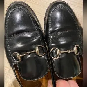 Gucci X Tom Ford Men\'s Vintage Black Leather Square-Toes Loafers. Vintage Gucci tomford era black suede loafers slip on sz  main image 3